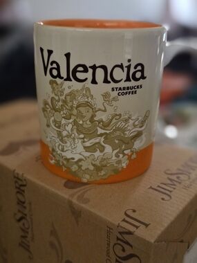 Starbucks Valencia Orange & White City Mug with Gold Graphic